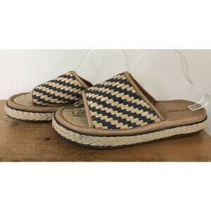 Softspots Womens Leather Fabric Straw Woven Slip On Flat Tropical Sandals 11M 43